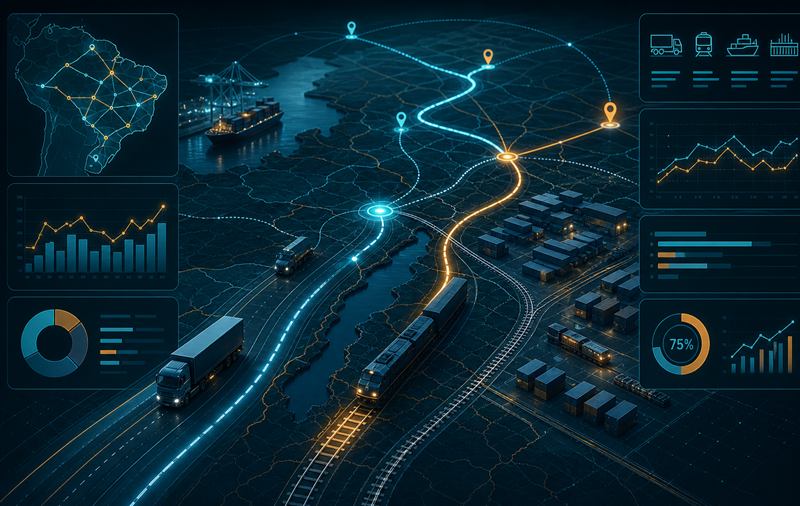 Visual tecnico moderno de logistica de transporte e corredores intermodais