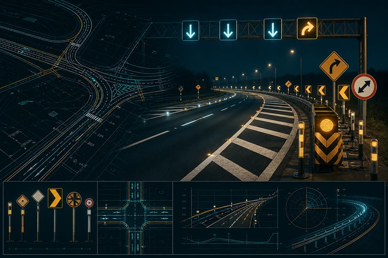 Visual tecnico moderno de projeto de sinalizacao e seguranca viaria